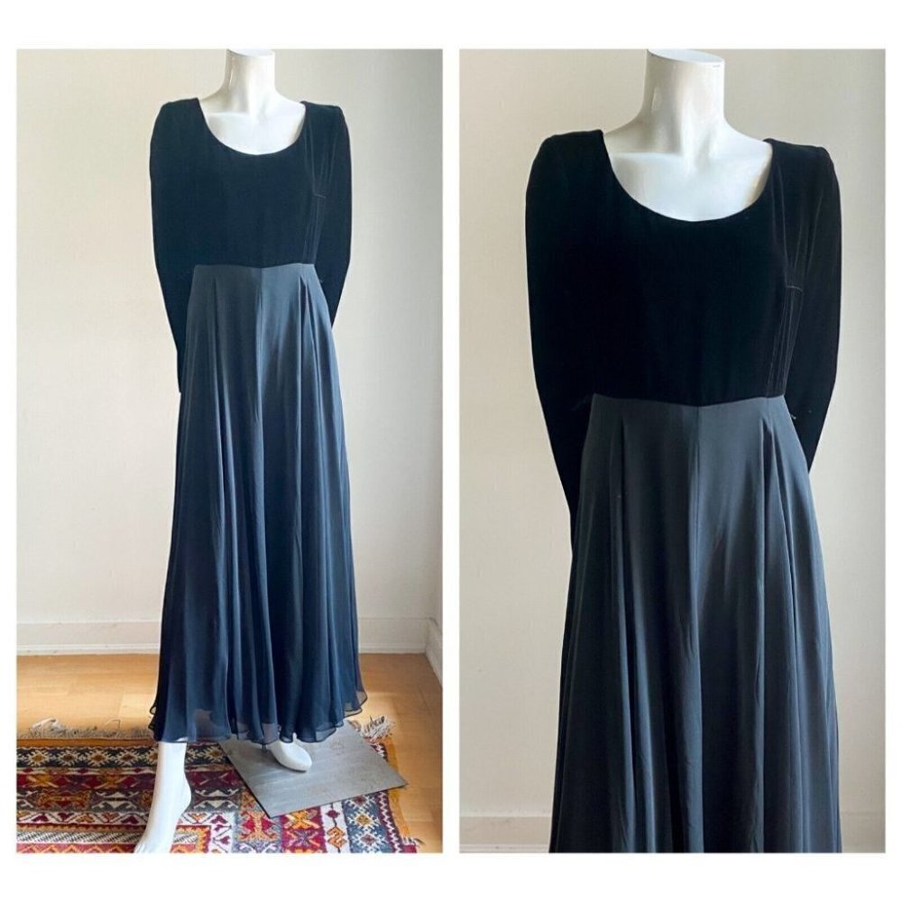 Vintage Sunny Choi All Silk Velvet Chiffon Cocktail  Midi Dress S